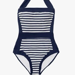 Boden Navy and White Striped One Piece Swimsuit